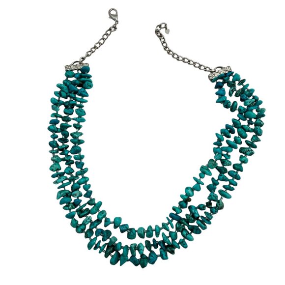 Multi-Strand Faux Turquoise Chip Bead Necklace Boho Southwestern Statement - Picture 5 of 10